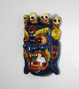 Masque Bhairav en bois fait main à suspendre au mur, masque bouddhiste tibétain traditionnel, décoration ethnique, art mural tribal - Product Image 6
