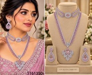 Elegante Conjunto de Collar de Doble Capa con Piedras AD, Gargantilla Brillante de Diamantes Americanos y Collar Largo con Pendientes Colgantes a Juego al por Mayor - Product Image 5