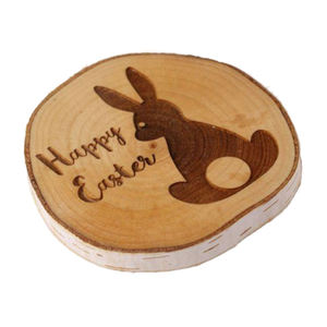 Sous-verre rond en bois brut avec motif lapin de Pâques, fait main, finition naturelle, dessous de plat décoratif mignon - Product Image 3