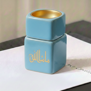 Brûleur en céramique bleu ciel carré de qualité supérieure avec intérieur doré métallique pour Bakhoor traditionnel et décoration intérieure moderne - Product Image 1