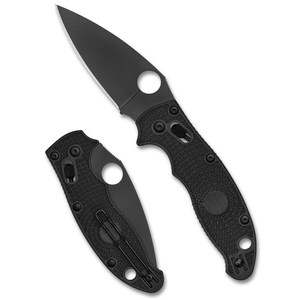 Couteaux pliants à manche texturé noir avec lame en acier inoxydable argenté à bord plat, trou d'ouverture au pouce et clip de poche en métal - Product Image 1