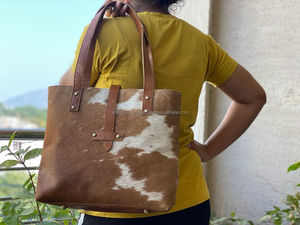 Bolso de mano grande de piel de vaca hecho a mano al por mayor, bolso de compras de lujo de piel de vaca elegante vaquera Vintage - Product Image 4