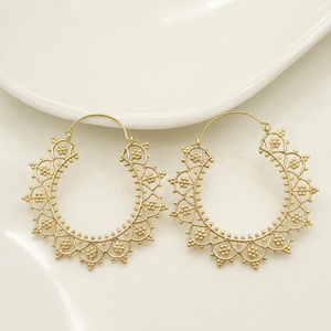 Pendientes de Aro Chapados en Oro para Mujer, Diseño Floral Vintage, Joyería para Fiesta - Product Image 3