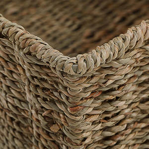 Lot de 2 paniers décoratifs en jonc de mer tissé avec poignées de transport pour le rangement et l'organisation Paniers de rangement en osier - Product Image 3