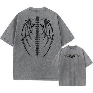 Men's Beige Gothic <b>Dragon</b> Wing Silk Screen Printed Short Sleeve O-Neck <b>T</b>-<b>Shirt</b> Loose Fit 100% Cotton Jersey Breathable - Product Image 3