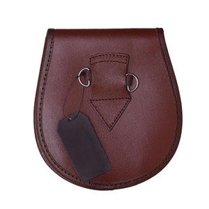 Scottish Kilt Medieval Sporran Celtic Knot Double Embossed Brown Genuine Leather Sporran with <b>Chain</b> and <b>Belt</b> - Product Image 2