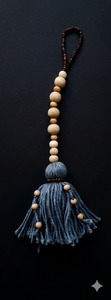 Handmade Wooden Bead <b>Tassel</b> With Gray Yarn Fringe Decorative Keychain - Product Image 5