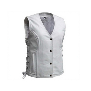 Gilet/veste en cuir véritable de vachette, respirant, couleur noire cirée vintage, pour homme et femme - Product Image 2
