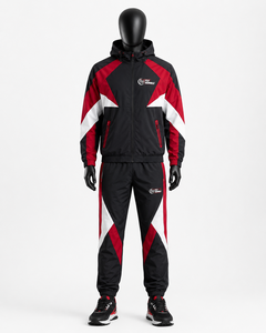 Ensemble de survêtement sportif Fly Humble pour homme, coupe-vent, respirant, en polaire, avec col montant et blocs de couleur noir, rouge et blanc - Product Image 1