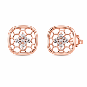 Geometric Honeycomb Cubic Zirconia <b>Necklace</b> <b>Set</b> 925 Sterling <b>Silver</b> Pendant & Matching Stud Earrings Jewelry <b>Set</b> for Women - Product Image 3