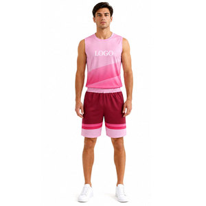 Pink Gradient Sleeveless Tank <b>Top</b> With <b>Maroon</b> Shorts Quick Dry Sublimation Print Sportswear Set Adult Unisex Regular Fit - Product Image 4