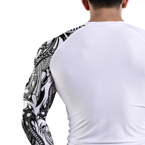 Custom <b>Mens</b> <b>White</b> Black Graphic <b>Long</b> <b>Sleeve</b> Compression Shirt Crewneck Fitted Gym Training Rash Guard Athletic Sports Base Layer - Product Image 4
