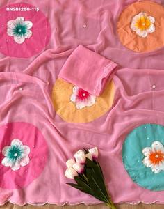 New Arrival Premium Quality Georgette with Handbrush Flower & Khatli-Handwork <b>Saree</b>-<b>Blouse</b> Set Supplier from India Woman Fashion - Product Image 2