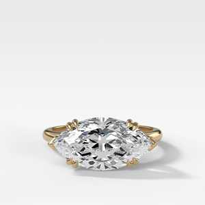 Anillos de compromiso solitarios de 3 quilates con diamante marquise cultivado en laboratorio, doble punta, estilo catedral, minimalista, para propuesta, bandas de 1.8 mm, oro macizo de 14K - Product Image 1