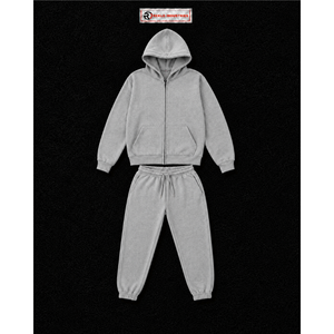 Custom <b>Grey</b> Tracksuit <b>Men</b> Full Zip <b>Hoodie</b> Jogger Pants Set <b>Plain</b> Casual Sportswear Gym Training Streetwear Wholesale Athletic - Product Image 5