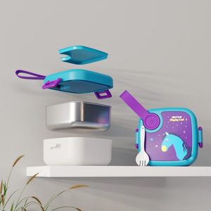 Boîte à lunch pour enfants en acier inoxydable avec fourchette, 1 compartiment, anti-fuite, boîte bento, motif licorne mignon - Product Image 1