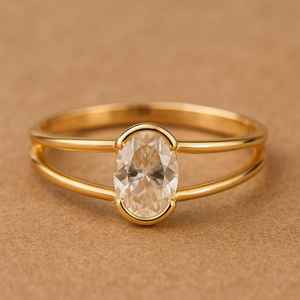Bague solitaire à deux bandes en or massif 14 carats avec diamant ovale de 2,01 carats cultivé en laboratoire pour femme, cadeau de fiançailles surprise pour petite amie - Product Image 1