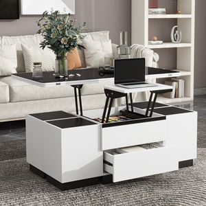 Tavolino da Caffè Moderno Bianco con Piano Sollevabile, Cassetti e Spazio di Archiviazione, Tavolo Multifunzione - Product Image 5