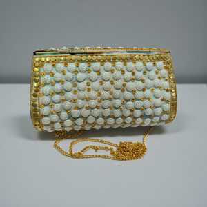 <b>White</b> Pearl Beaded Clutch Bag Rhinestone Chain Strap <b>Envelope</b> Purse Evening Party Handbag for Women - Product Image 2
