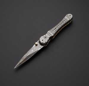 Navaja Plegable Utilitaria con Hoja de Acero de 20.8cm, Punta de Gota, Perilla de Pulgar, Mango de Madera, Diseño Artístico, Grosor de 0.5mm, Longitud Total de 6.7in - Product Image 6