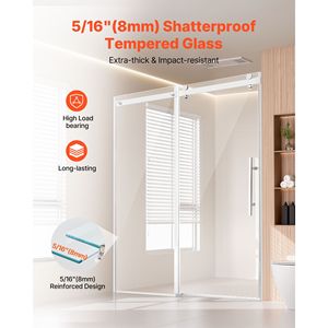 ไร้กรอบ 58-59 นิ้ว กว้าง 75 นิ้ว ประตูกระจกบานเลื่อนสำหรับห้องอาบน้ำ ขนาด 5/16 นิ้ว (8 มม.) กระจกนิรภัย SGCC ใส ดีไซน์กันน้ำ - Product Image 5