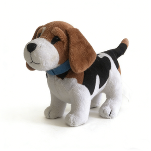 Peluche de beagle tricolor realista personalizado con collar azul, juguete de peluche de cachorro con orejas largas y suaves. - Product Image 1