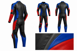 Color Block One-Piece Leather Motorcycle <b>Suit</b> | Black Blue <b>Red</b> | OEM ODM Manufacturer | Premium Design Quality | Racing Wear - Product Image 6