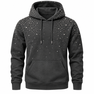 Custom Made Lightweight Comfortable Cotton/Polyester Eco-Friendly Breathable Top Trending Men's Solid Hooded <b>Rhinestone</b> <b>Hoodies</b> - Product Image 4