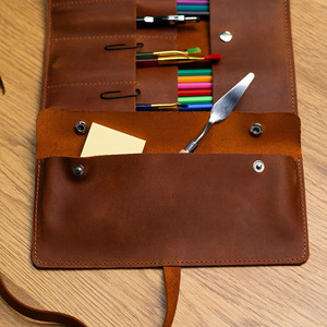 Rouleau de rangement pour pinceaux en cuir pleine fleur, organiseur professionnel pour artistes, étui de rangement multi-emplacements pour pinceaux, logo personnalisé, en vente à prix réduit - Product Image 4