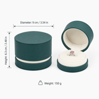 Coffret à bijoux rond bleu sarcelle avec présentoir pour bagues et colliers, pendentif en argent avec pierre rose, intérieur en velours, coffret cadeau de mariage
