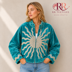 Hand Embroidered Plus Size Suzani <b>Jacket</b> <b>Women</b> | Cotton Velvet Eco-Friendly Breathable <b>Summer</b>/Winter/Autumn/Spring | Premium - Product Image 1