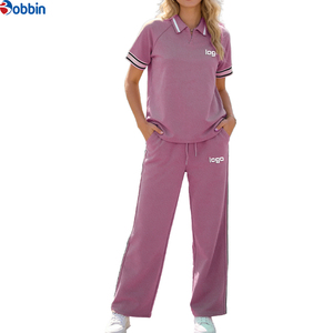 Customized Trade Women's 2 Piece Casual Set Short Sleeve Polo Top With Side Stripe <b>Pants</b> Loose Fit All Seasons Sportswear Solid - Product Image 6