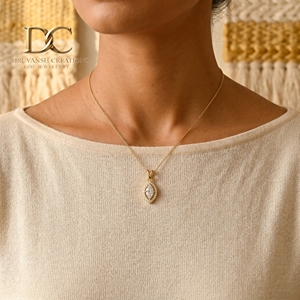IGI Certified Jewelry for Women's 14KT <b>Solid</b> Yellow <b>Gold</b> Lab Grown Diamond Round Marquise Brilliant Cut <b>Pendant</b> Necklace - Product Image 5