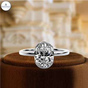 Anillo de Diamante Ovalado de Laboratorio de 1 Quilate con Engaste de Media Montura, Anillo de Compromiso con Diamante Cultivado en Laboratorio Certificado por IGI, Anillo Solitario de Oro de 14K con Engaste de Media Montura - Product Image 4