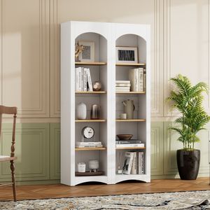 Set di 2 Librerie Autoportanti TREND a 5 Ripiani, Stile Rustico Bicolore con Ripiani Regolabili - Product Image 1