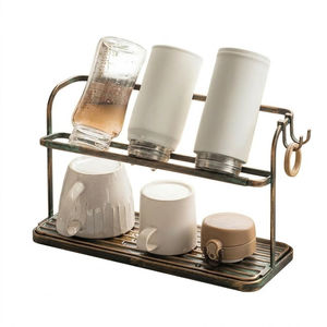 Estante de secado de botellas de 2 niveles con bandeja de drenaje, soporte de metal para tazas y jarras, organizador de cocina, estante de almacenamiento que ahorra espacio para el hogar - Product Image 6