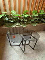 Meja Kopi Kaca Modern Lumetal KTS-250429-02 Terlaris, Rangka Logam, Kaca Tempered, Furnitur Ruang Tamu Dekoratif KD