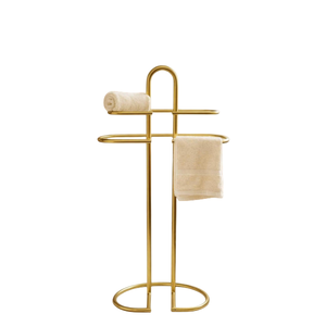 Porte-serviettes traditionnel en fer noir avec barre simple et base ronde pour salle de bain, design autoportant, fait main - Product Image 6
