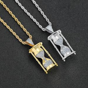 Collier pendentif en laiton personnalisé en forme de sablier, style Hip Hop, entièrement serti de strass, pour femmes et hommes - Product Image 1