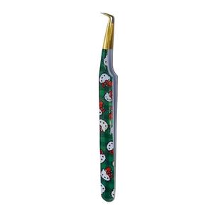 Pinzas para Pestañas Morje Quirúrgicas de Acero Inoxidable con Patrón Verde, Punta Dentada de Precisión, Longitud de 10 mm - Product Image 1
