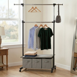 Oferta OEM: Perchero Doble de Diseño Moderno con 3 Estantes de Tela, Mueble de Almacenamiento Doméstico DIY de Material de Hierro para Uso en Hoteles - Product Image 1