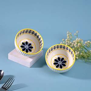 Free Sample Unique Floral Patterned Japandi Style Porcelain Bowls Eco-Friendly <b>Microwave</b> & Oven Safe (<b>Set</b> of 2) - Product Image 6