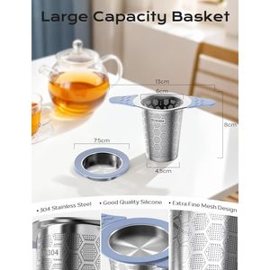 Infusore per Tè in Acciaio Inox con Manici in Silicone Resistenti al Calore, Filtro a Maglia Extra Fine per Tè Sfuso - Product Image 3