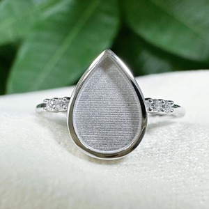 Handmade 18K Gold 925 Silver 7x10mm Pear <b>Blank</b> Bezel Mount <b>Ring</b> Color CZ Settings Breastmilk Resin Filling DIY Jewelry Findings - Product Image 4
