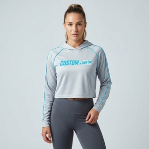 Sweat-shirt à capuche court rose pour femme, manches longues, cordon de serrage, imprimé lettres, coupe raglan, haut décontracté de qualité supérieure - Product Image 5