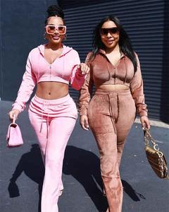 ชุดวอร์มผู้หญิง สกรีนโลโก้ได้ คุณภาพสูง ชุดสองชิ้น กางเกงขายาว เสื้อฮู้ดซิปผ้าฝ้ายฟลีซ และกางเกงวอร์มขายาว ชุดออกกำลังกายผู้หญิง - Product Image 5