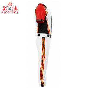 Ensemble uniforme de baseball blanc pour hommes avec motif flamme rouge, impression par sublimation, polyester respirant pour adultes - Product Image 4