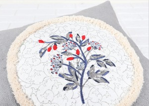 Boho Gray White Round Tufted Cushion Cover <b>Flower</b> Embroidery Decorative <b>Pillow</b> Cover for Sofa Home Decor - Product Image 3
