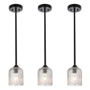Set di 3 Lampade a Sospensione Moderne in Vetro Opaco Nero Effetto Craquelé, Lampadario Contemporaneo per Isola Cucina e Sala da Pranzo - Product Image 1