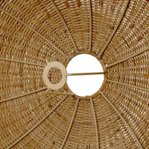 Abat-jour en rotin bicolore avec bordure tressée jaune, abat-jour suspendu en forme de dôme tissé naturel, couverture de lampe suspendue - Product Image 2